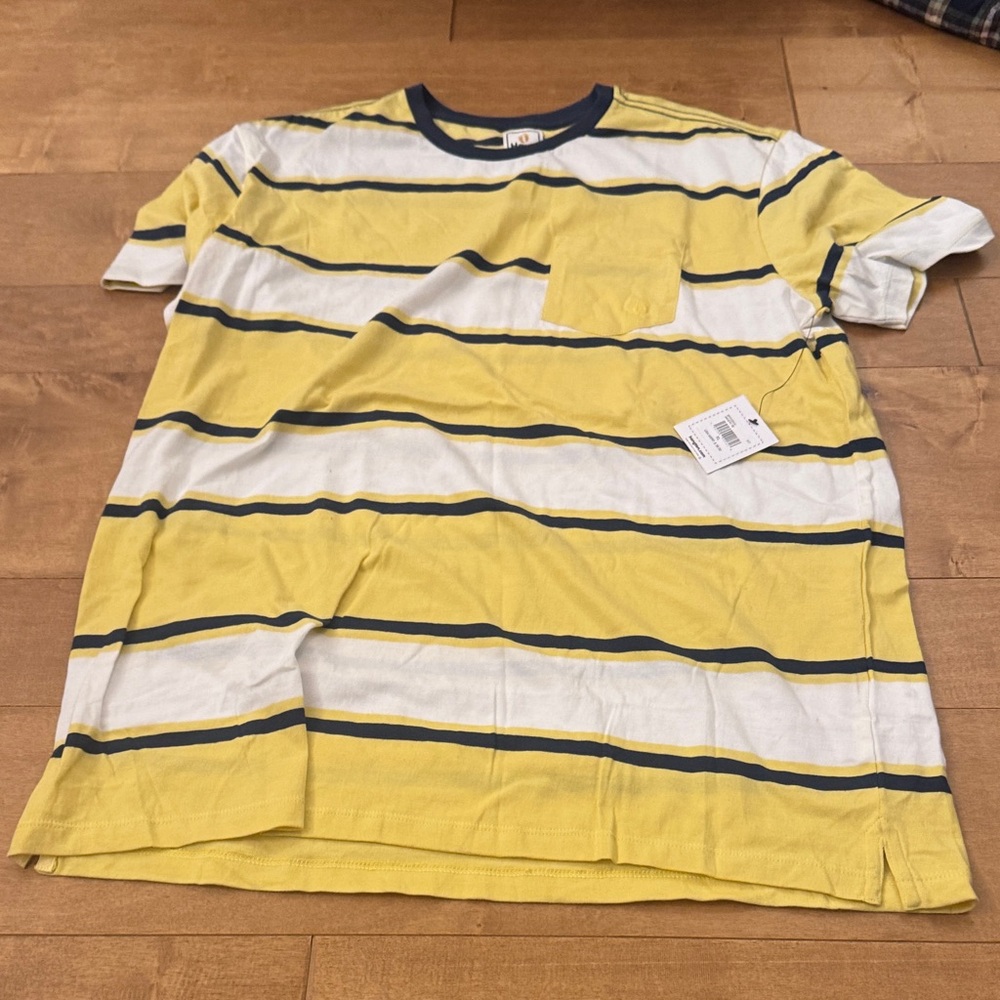 Yellow & White Striped Pocket Tee